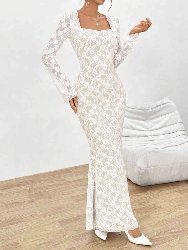 Dresses for Women 2024 Lace Square Neck Hem Date Night Dress Fashion Midi Long Dress <br> - Image 7