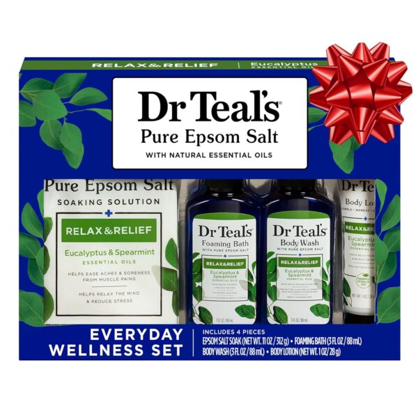 Dr Teal's Holiday Gift Set - Eucalyptus & Spearmint - 4 Piece Bath Sampler, Perfect for Stocking Stuffers - Image 2