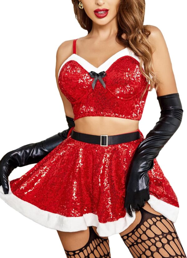 Avidlove Womens Christmas Lingerie Set Sexy Santa Lingerie Sequin Costume Outfit Chemise Sleepwear - Image 2