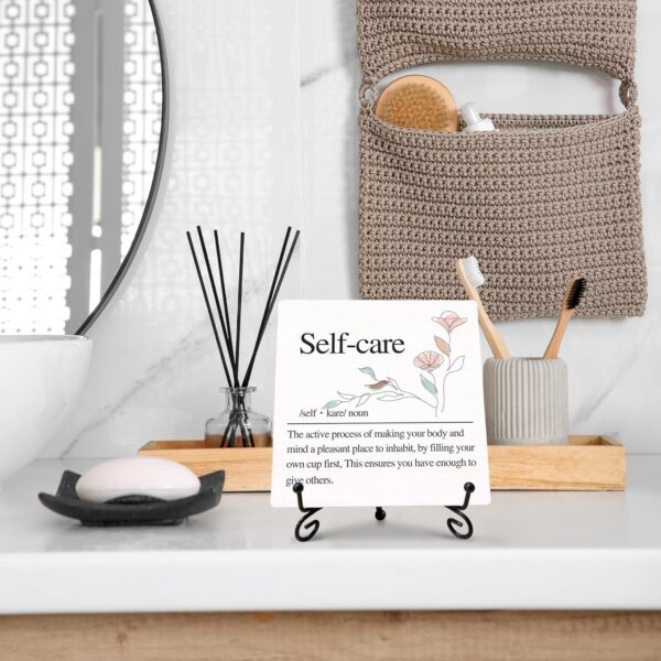 Funny Spa Decor, Self-care Sign with Stand, Cute Desk Decor, Inspirational Gifts for Women Men, Family Friends Colleagues, Funny Wooden Signs for Office Desk Accessories-C06 - Image 4