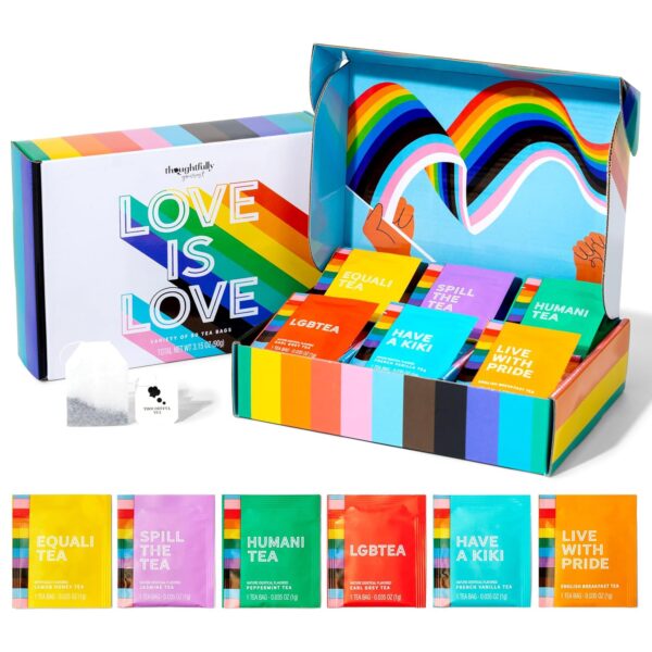 Thoughtfully Gourmet, Pride Love is Love Tea Gift Set, Includes 6 Flavors of Tea with Uplifting LGBTQIA+ Quotes, Makes Great Pride Gifts, Set of 90 - Image 2