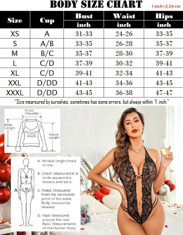 Avidlove Women One Piece Lingerie Sexy Lace Bodysuit Deep V Teddy Babydoll Nightgown XS-XXL - Image 6