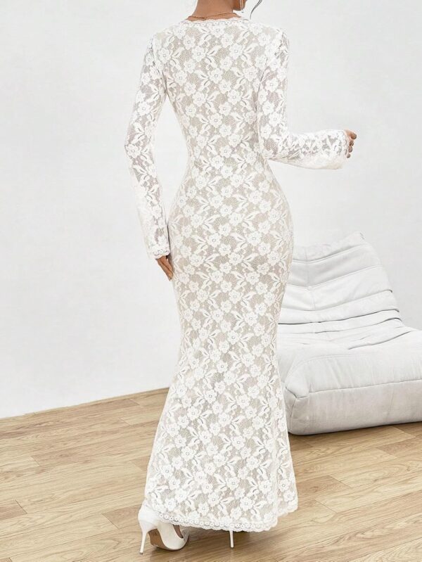 Dresses for Women 2024 Lace Square Neck Hem Date Night Dress Fashion Midi Long Dress <br> - Image 3