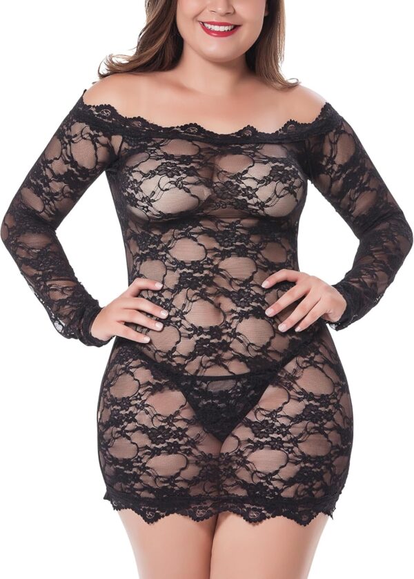 LINGERLOVE Womens Plus Size Sexy Lingerie Chemise Floral Lace Babydoll See Through Bodysuit Lingerie - Image 2