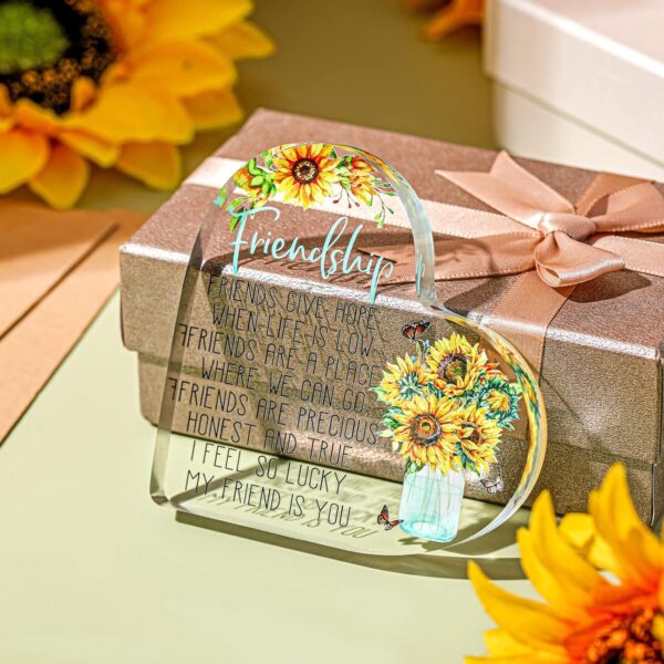 Gift for Friend Friendship Gifts for Women Friend Friendship Birthday Gifts for Women Cheer up Gift Acrylic Heart Keepsake and Paperweight for Home Office Table Shelf (Sunflower) - Image 7