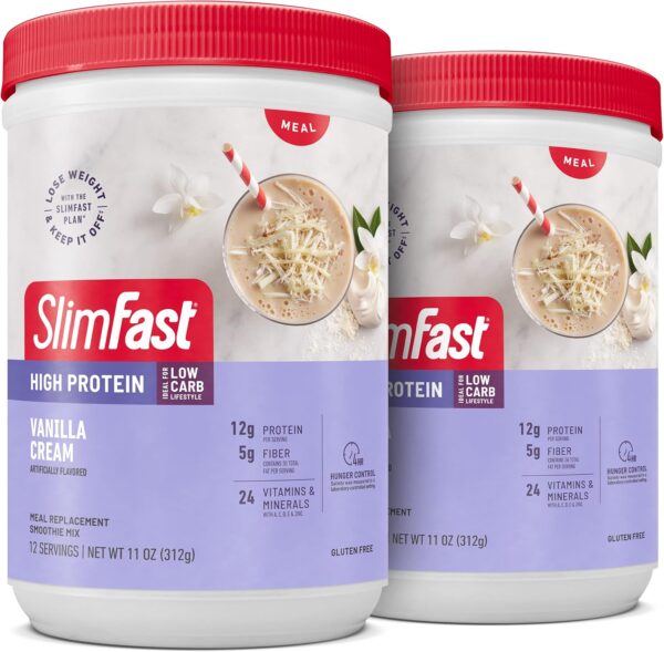 SlimFast High Protein Meal Replacement Smoothie Mix, Vanilla Cream, Weight Loss Powder, 20g of Protein, 12 Servings (Pack of 2) (Packaging May Vary) - Image 2