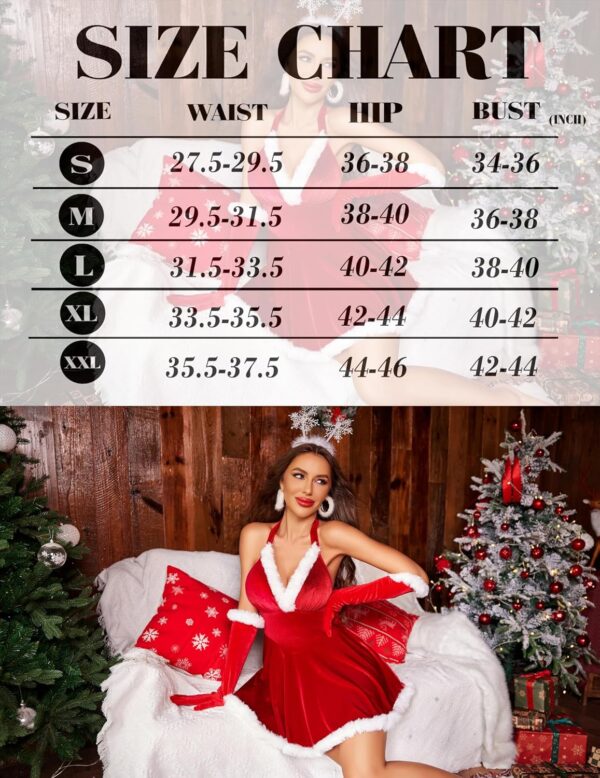 Avidlove Christmas Lingerie Santa Babydoll Dress Chemise Halter Neck Sexy Christmas Dress for Women Velvet Christmas Outfit - Image 7