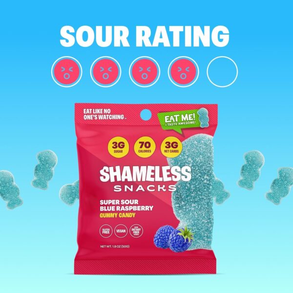 Shameless Snacks - Healthy Low Calorie Snacks, Low Carb Keto Gummies (Gluten Free Candy) - 6 Pack Sour Blue Raspberry - Image 9