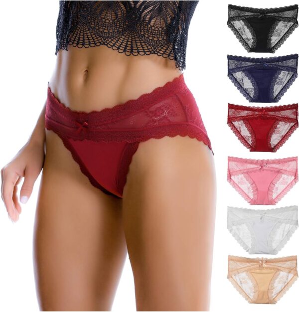 LEVAO Women Lace Underwear Sexy Breathable Hipster Panties Stretch Seamless Bikini Briefs Multipack - Image 2