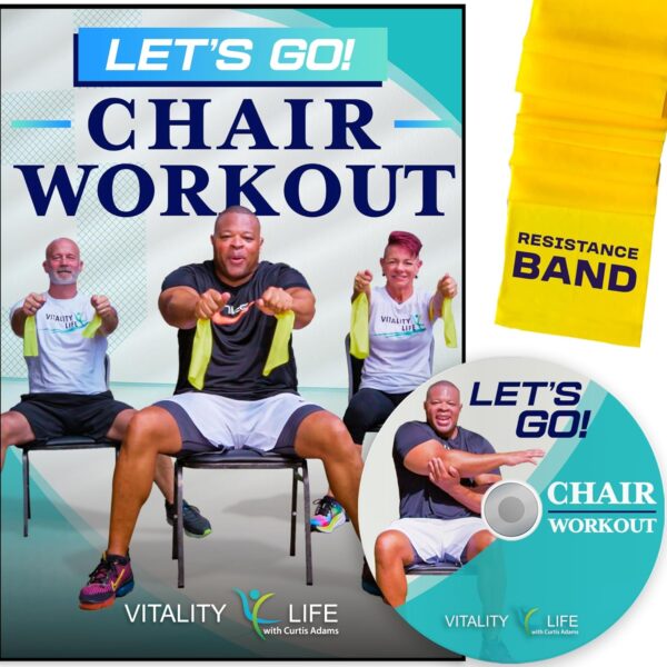 Chair Exercises for Seniors DVD + Band. Fun seated exercise videos. Chair workouts for seniors DVD. Chair aerobics for seniors DVD. Resistance bands DVD workout Videos for women, men, beginners. - Image 2