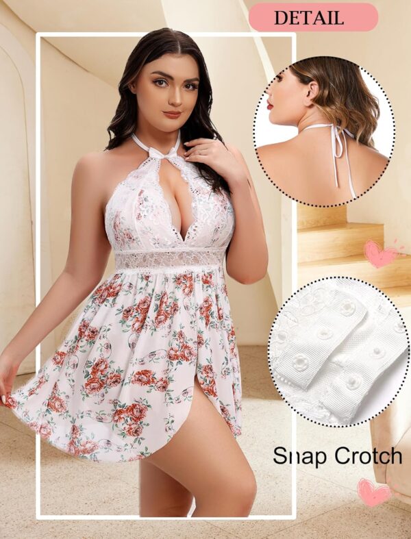 Avidlove Plus Size Babydoll Lingerie for Women Lace Snap Crotch Nighty With Choker - Image 3