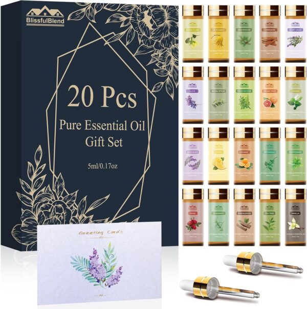 Pure Essential Oil Set 20 Pcs, For Oil Diffuser, Candle Making, Home Apartment, Skin Care, Aromatherapy Diffuser-Tea Tree, Lavender, Lemon, Peppemint, Eucalyptus, Cinnamon, Rose, Sandalwood, Patchouli - Image 2