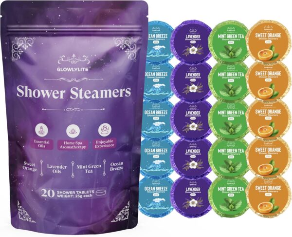 Shower Steamers Aromatherapy - 20 Packs Shower Bombs Essential Oils for Home Spa Bath, Self Care, Stress Relief (Purple) - Image 2