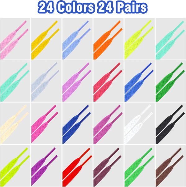 Auihiay 24 Pairs Flat Colored Shoelaces Shoestrings for Sneakers Skate Shoes Sport Shoes Boots - Image 3