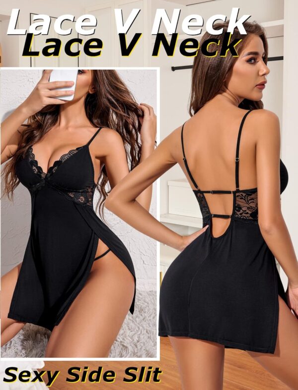 Avidlove Women Lingerie Lace Chemise Sexy Nightgown Modal Babydoll Side Slit Sleepwear - Image 4