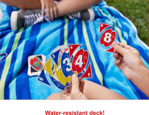 Mattel Games ​UNO Splash Card Game for Outdoor Camping, Travel & Family Nights with Water-Resistent Plastic Cards - Image 4