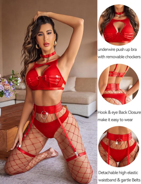 Avidlove Sexy Lingerie Set with Underwire Garter Belt Lingerie Set for Women Bra and Panty 5 Piece with Choker(No Stockings) - Image 3