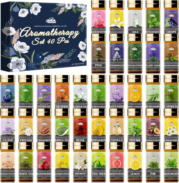 Essential Oil Set, 40 PCS Aromatherapy Essential Oils for Diffusers for Home, 5ML Fragrance Essential Oils Gift Set for Soap Making, Humidifier, Massage, Skin, Hair Care, DIY Candle and Perfume Making - Image 2