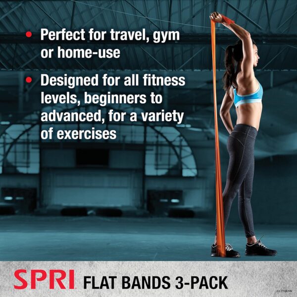 SPRI Flat Bands 3-Pack - Resistance Band Kit Set with 3 Levels of Resistance - Exercise Bands for Strength Training, Flexibility, & Body Workout - Versatile Fitness Tool - Light, Medium, and Heavy - Image 3