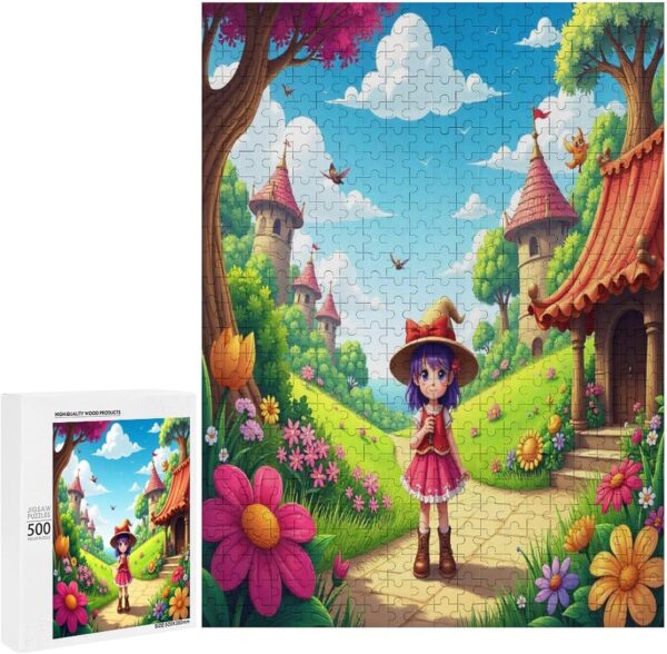 500 Piece Jigsaw Puzzle Girl with Purple Hair Garden Brain Teaser for Adults,Educational Developmental Toys & Games,Building Kit Activities to Encourage Creative Play Christmas - Image 2