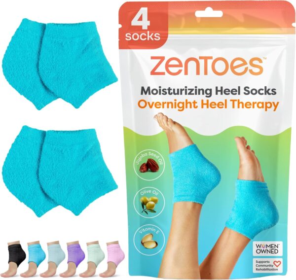 ZenToes Moisturizing Fuzzy Sleep Socks with Vitamin E, Olive Oil and Jojoba Seed Oil to Soften and Hydrate Dry Cracked Heels (Regular, Blue) - Image 2