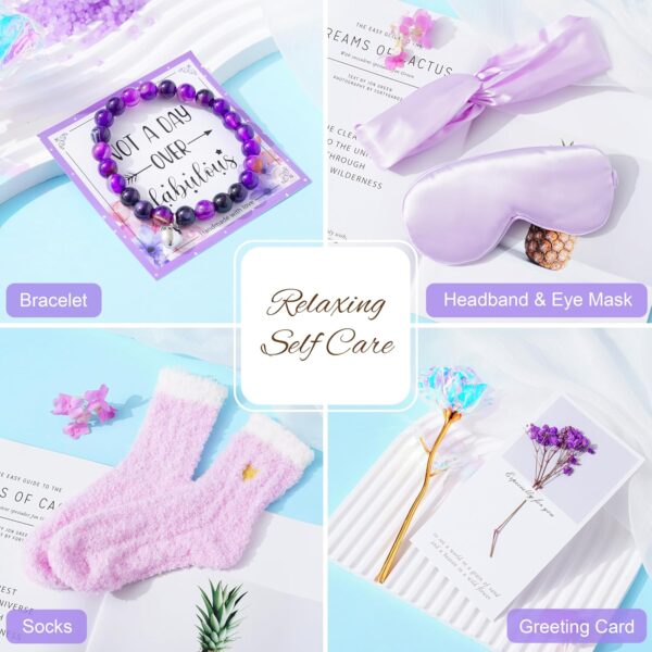 LUCOTIYA Birthday Gifts for Women, Self Care Gifts for Women Get Well Soon Gifts Basket, Lavender Relaxing Spa Gifts Basket, Unique for Women, Mom, Friends, Sister, Grandma Luxury - Image 7