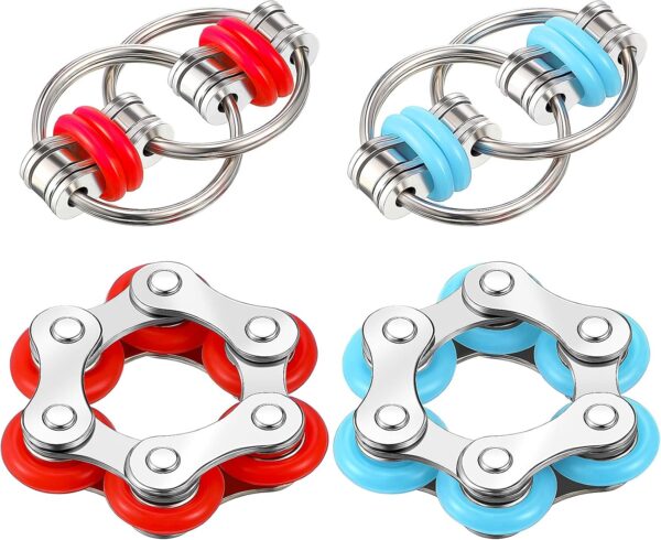 4 Pcs Fidget Toy Set Flippy Roller Chain, Six Roller Chain Fidget Flippy Chain Stress Reducer Bike Chain Toys Gift Operation Christmas for ADHD, ADD, Autism, Anxiety Relief Adults Teens(Red, Blue) - Image 2