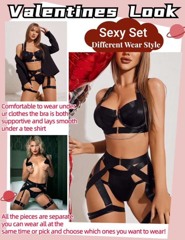 Avidlove Lingerie Set for Women Sexy Strappy Lingerie Underwire Push Up Bra Garter Set Lingerie with Chain - Image 5