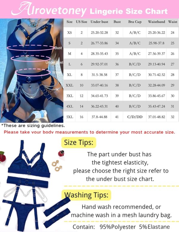 Sexy Lingerie Set For Women With Garter Belt 5 Pieces Strappy Bra and Panty Set Adjustable With Chain - Image 9