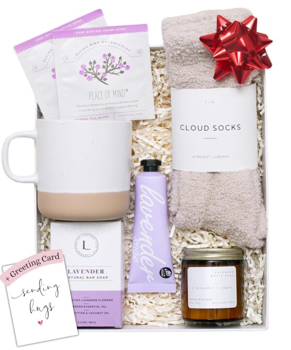 Unboxme Lavender Spa Gift Set - Relaxation Gifts For Women - Get Well Soon Gift Basket with Scented Candle, Bath Bomb, Soap - Image 2