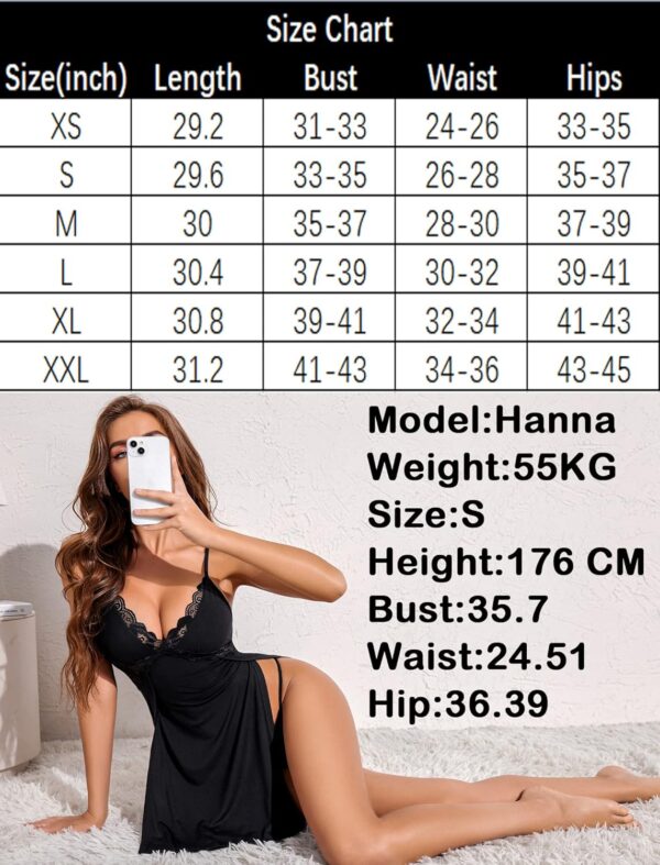 Avidlove Women Lingerie Lace Chemise Sexy Nightgown Modal Babydoll Side Slit Sleepwear - Image 6