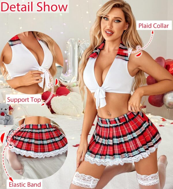 Avidlove Lingerie Set for Women Sexy Lace Two Piece Lingerie Outfits with Tie Top and Mini Pleated Skirt Set - Image 7