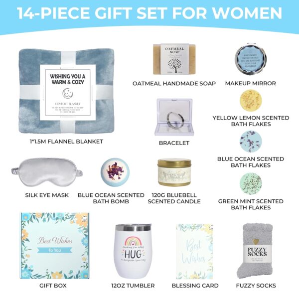 GRANNY SAYS Christmas Gifts for Women, Gift for Mom, Birthday Gifts, Spa Gifts Set, Self Care for Women with Luxury Flannel Blanket, Get Well Gifts for Women, Mom, Best Friends, Wife, Sister, Blue - Image 4