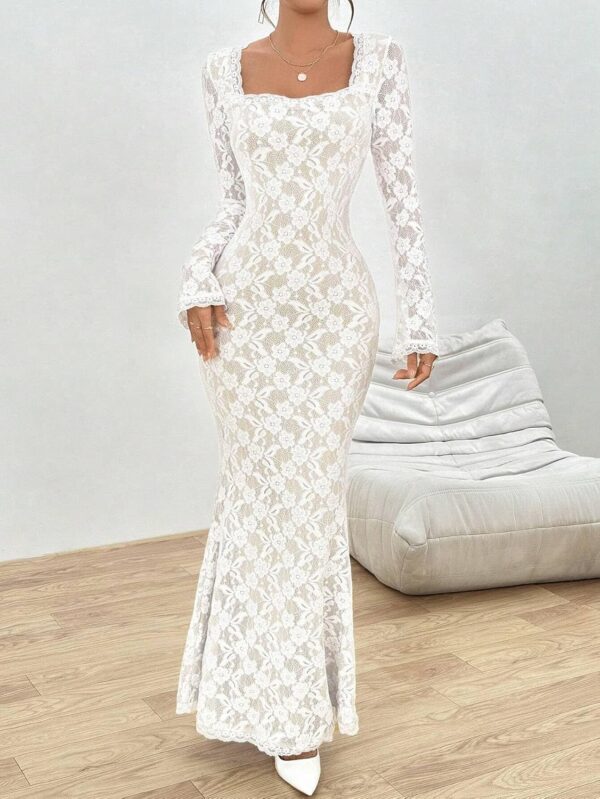 Dresses for Women 2024 Lace Square Neck Hem Date Night Dress Fashion Midi Long Dress <br> - Image 5