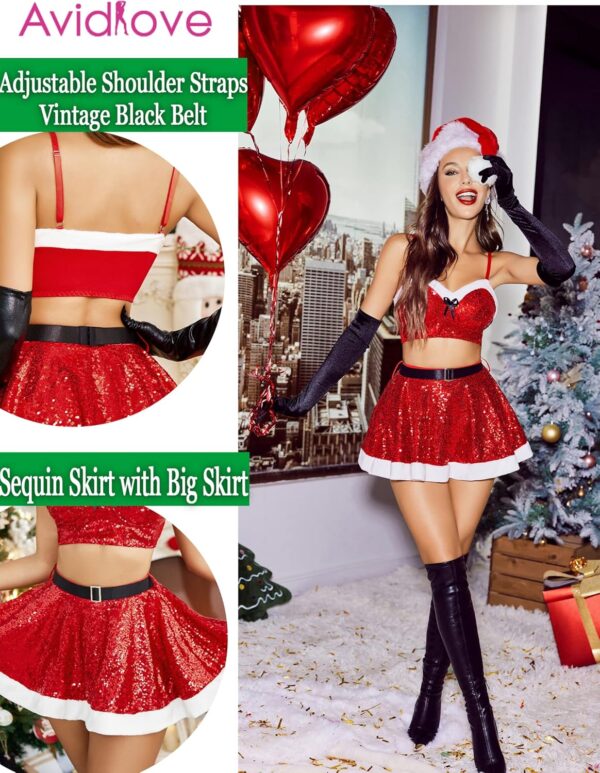 Avidlove Womens Christmas Lingerie Set Sexy Santa Lingerie Sequin Costume Outfit Chemise Sleepwear - Image 6