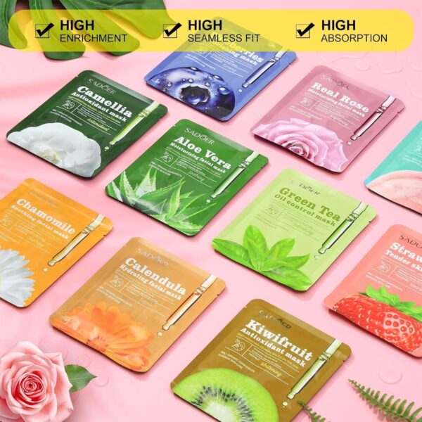 Amaon Prime New Fruit Plant Essence Face Masks Skincare Hydraiting Facial Mask Moisturizing Self Care Sheet Mask For Women Girls Home Spa Skin Care (1pcs) - Image 4