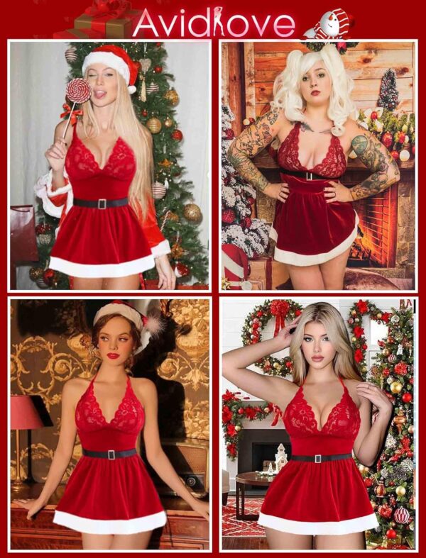 Avidlove Christmas Lingerie for Women Santa Lingerie Set Sexy Babydoll Chemise Velvet Naughty Lingerie Dress S-XXL - Image 3