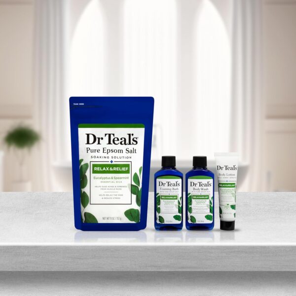 Dr Teal's Holiday Gift Set - Eucalyptus & Spearmint - 4 Piece Bath Sampler, Perfect for Stocking Stuffers - Image 4