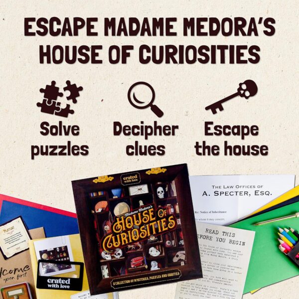 Madame Medora's House of Curiosities: Engaging Ghost-Themed Mystery Solving Game Kit for Adults. Cryptic Puzzle Files for Families, Friends, Immersive Date Night - Image 3