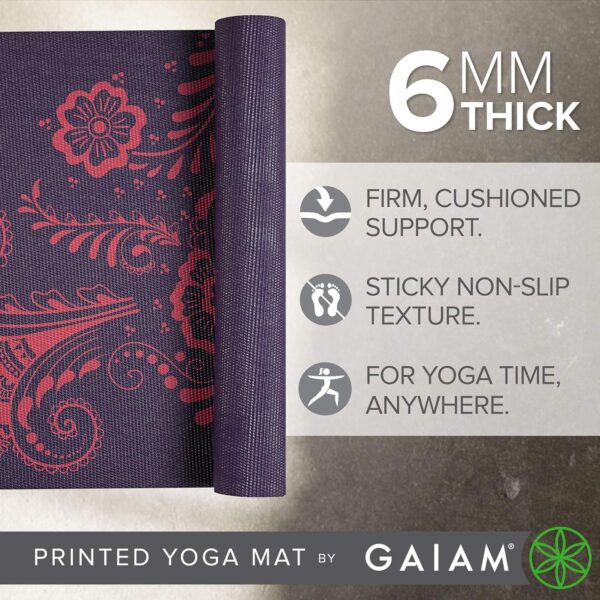 Gaiam Yoga Mat - Premium 6mm Print Extra Thick Non Slip Exercise & Fitness Mat for All Types of Yoga, Pilates & Floor Workouts (68"L x 24"W x 6mm Thick) - Image 4