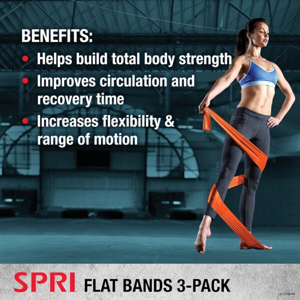 SPRI Flat Bands 3-Pack - Resistance Band Kit Set with 3 Levels of Resistance - Exercise Bands for Strength Training, Flexibility, & Body Workout - Versatile Fitness Tool - Light, Medium, and Heavy - Image 4