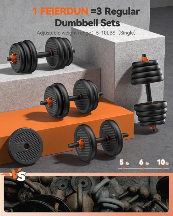 FEIERDUN Adjustable Dumbbells, 20/30/40/45/70/90lbs Free Weight Set with Connector, 4 in1 Dumbbells Set Used as Barbell, Kettlebells, Push up Stand, Fitness Exercises for Home Gym Suitable Men/Women - Image 4