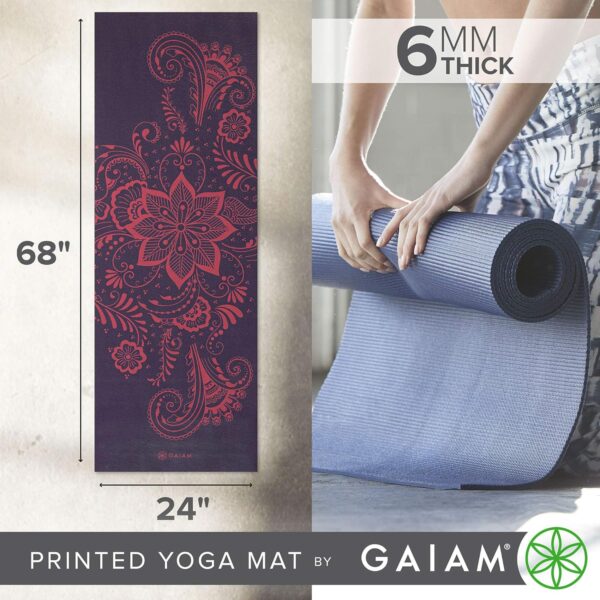 Gaiam Yoga Mat - Premium 6mm Print Extra Thick Non Slip Exercise & Fitness Mat for All Types of Yoga, Pilates & Floor Workouts (68"L x 24"W x 6mm Thick) - Image 3