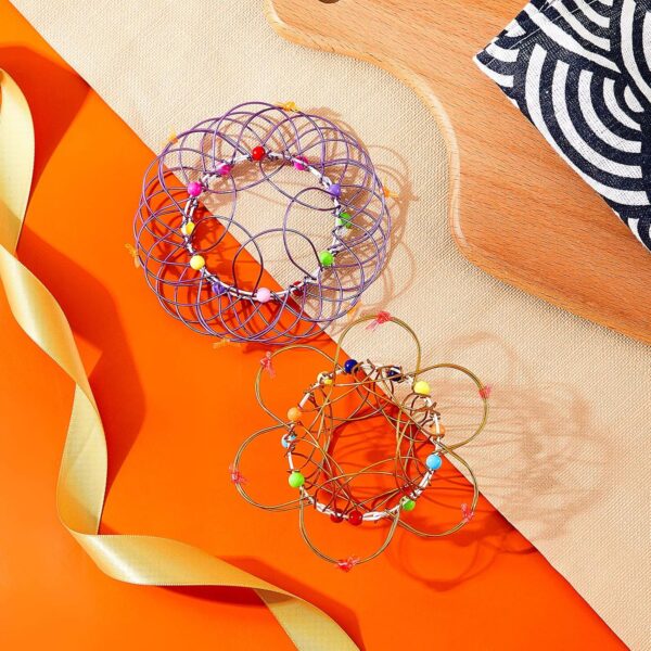 2 Pieces Mandala Flower Basket Toy Flexible Iron Basket Toy Handmade Wire Creative Toy Magic Loops Wire Fidget Toy Funny Rotating Toy for Teens Christmas Winter Party Favors (Purple, Gold) - Image 8