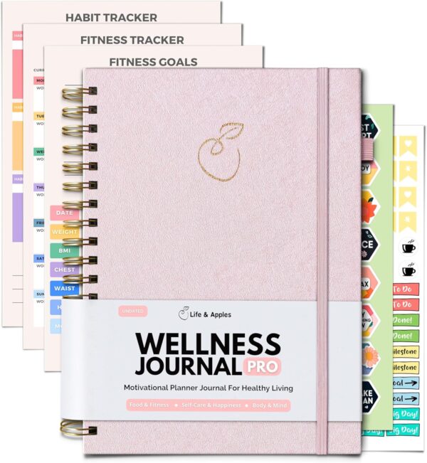 Life & Apples Wellness Planner Pro for Healthy Living - with Agenda, Food Journal, Gratitude, Fitness and Self-Care - Track Weight Loss Diet, Physical and Mental Health Goals - Undated, Rose Gold - Image 2