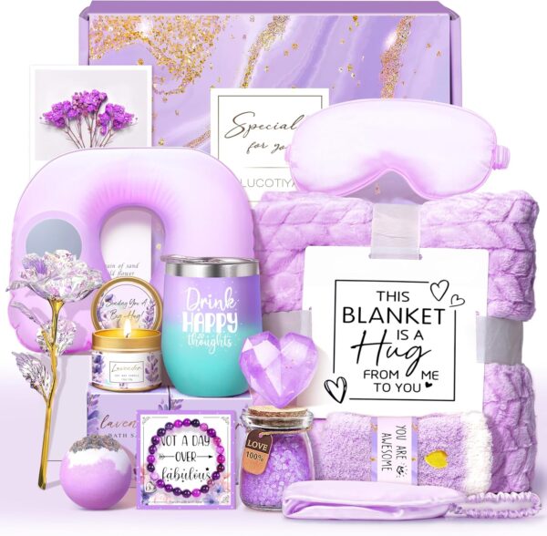 LUCOTIYA Birthday Gifts for Women, Self Care Gifts for Women Get Well Soon Gifts Basket, Lavender Relaxing Spa Gifts Basket, Unique for Women, Mom, Friends, Sister, Grandma Luxury - Image 2