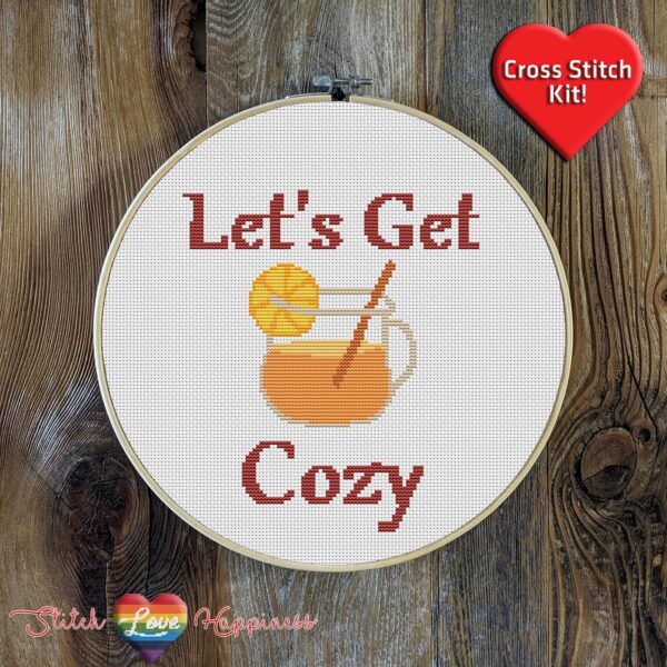 Let's Get Cozy Cross Stitch Kit - EVERYTHING INCLUDED | Hot Toddy | Romantic | Thanksgiving Pattern | Snow Day | Winter Cabin - Image 3